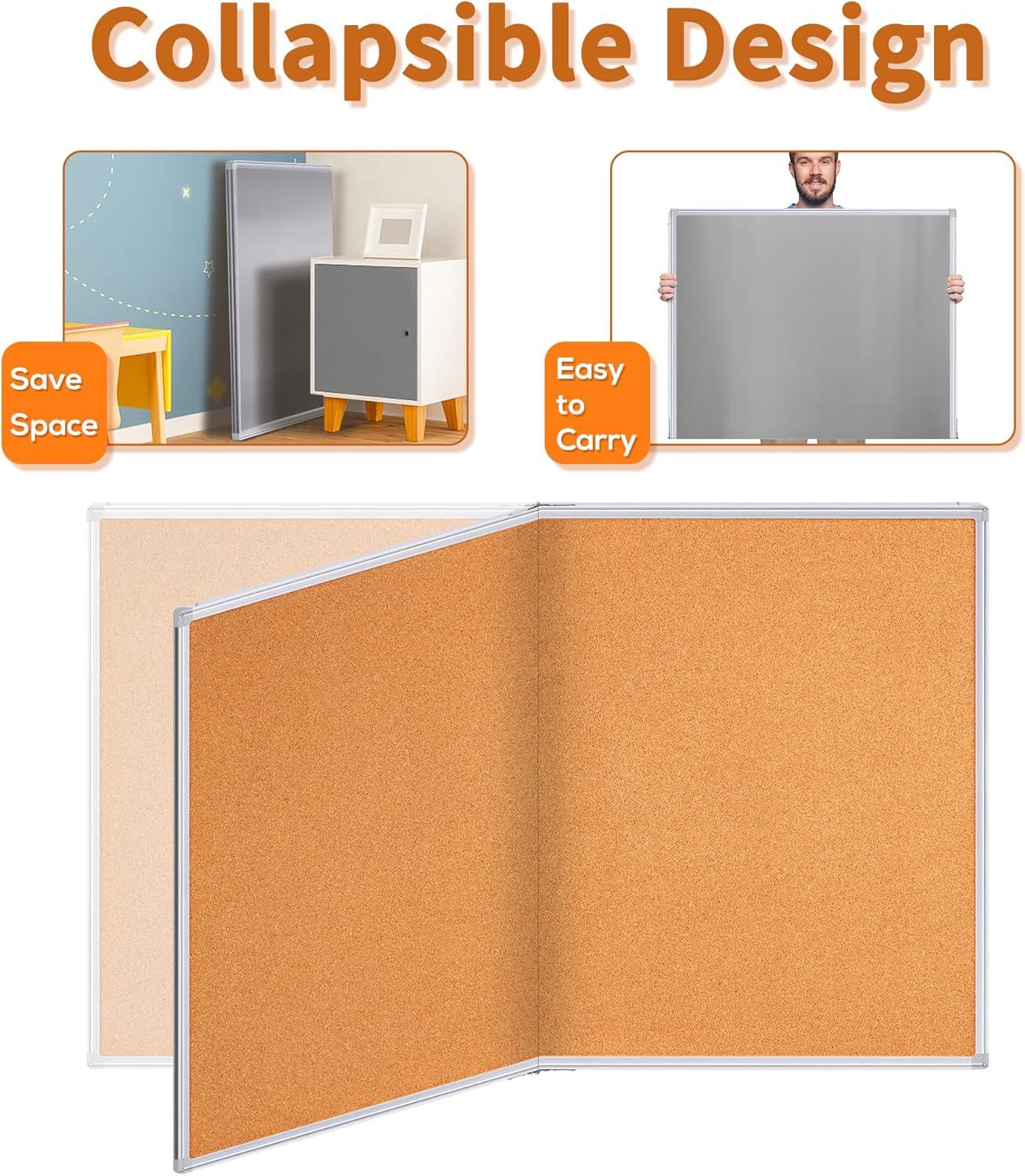 imagemaxtek Large Cork Board 48 x 36 in Bulletin Board for Walls 4x 3 Extra Aluminum Framed Corkboard Foldable Wall Mounted Pin Memo Notice Cork Board for Office Home Wall Display60x36 inches Silver