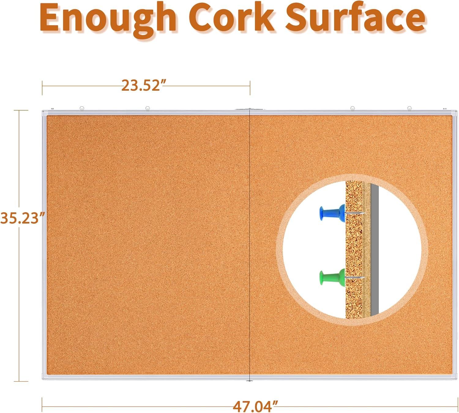 imagemaxtek Large Cork Board 48 x 36 in Bulletin Board for Walls 4x 3 Extra Aluminum Framed Corkboard Foldable Wall Mounted Pin Memo Notice Cork Board for Office Home Wall Display48x36 inches Silver