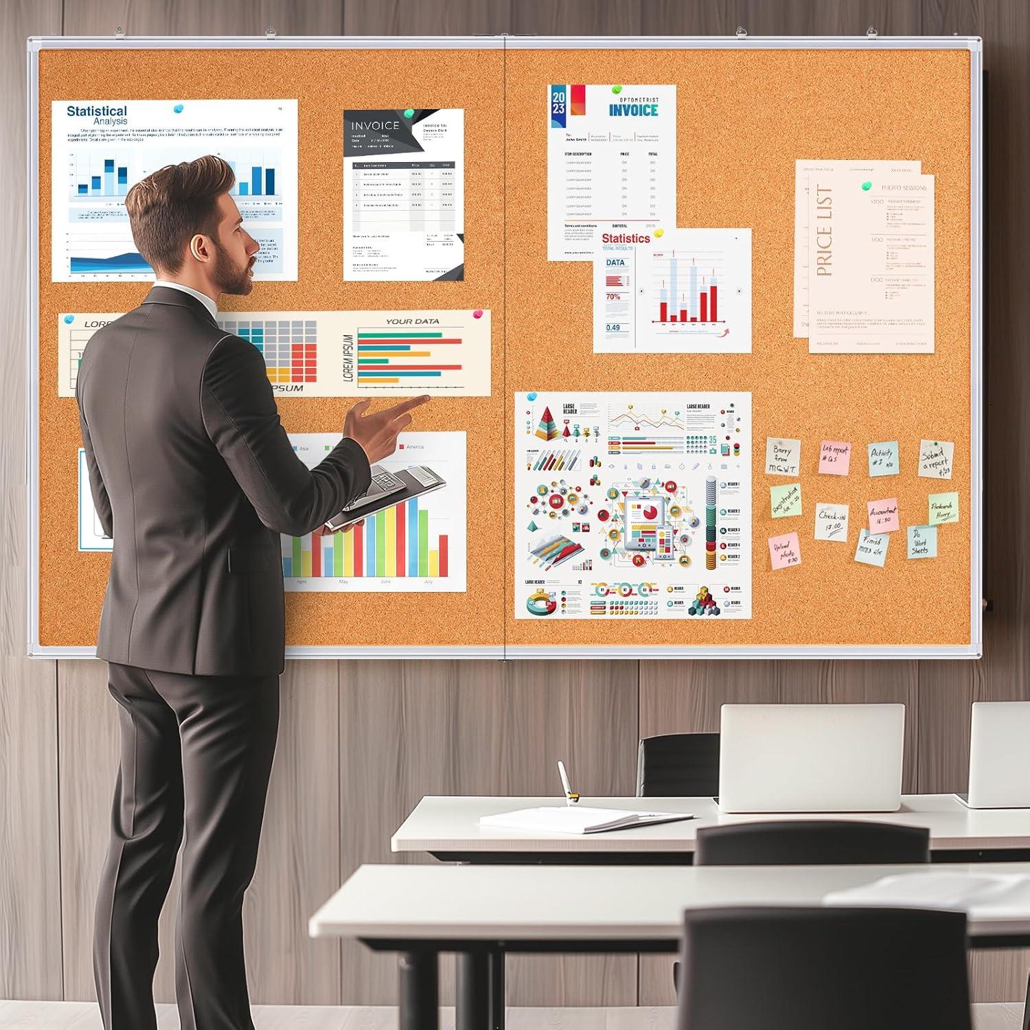 imagemaxtek Large Cork Board 48 x 36 in Bulletin Board for Walls 4x 3 Extra Aluminum Framed Corkboard Foldable Wall Mounted Pin Memo Notice Cork Board for Office Home Wall Display48x36 inches Silver