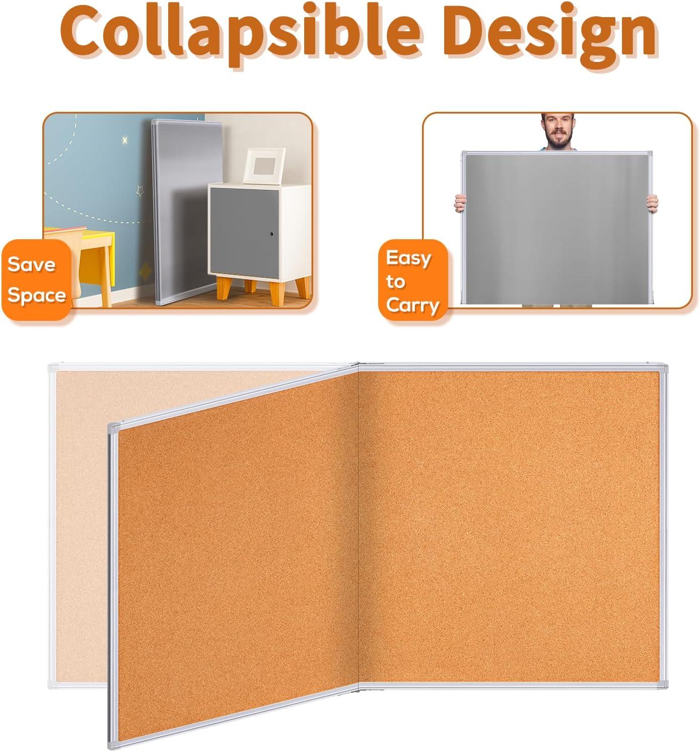 imagemaxtek Large Cork Board 48 x 36 in Bulletin Board for Walls 4x 3 Extra Aluminum Framed Corkboard Foldable Wall Mounted Pin Memo Notice Cork Board for Office Home Wall Display96x48 inches Silver