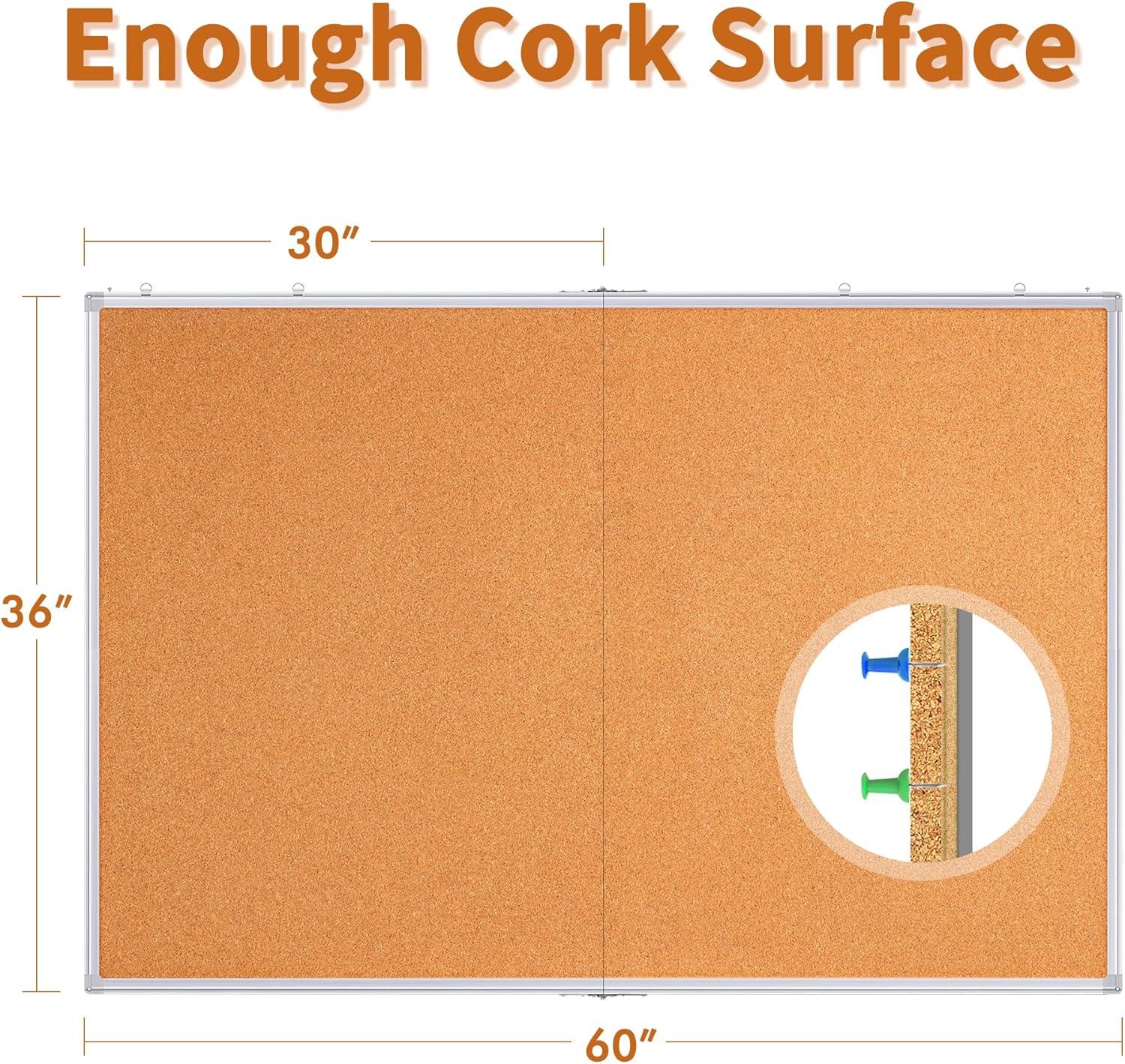 imagemaxtek Large Cork Board 48 x 36 in Bulletin Board for Walls 4x 3 Extra Aluminum Framed Corkboard Foldable Wall Mounted Pin Memo Notice Cork Board for Office Home Wall Display60x36 inches Silver