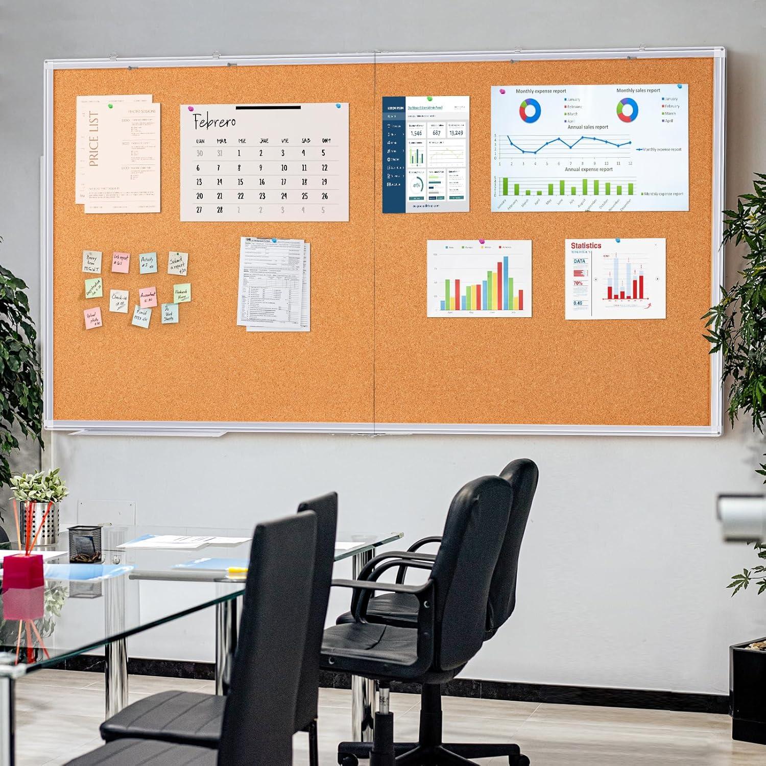 imagemaxtek Large Cork Board 60 x 36 in Bulletin Board for Walls 5x 3 Extra Aluminum Framed Corkboard Foldable Wall Mounted Back to School Pin Memo Notice Cork Board for Office Home Wall Display96x48 inches Silver