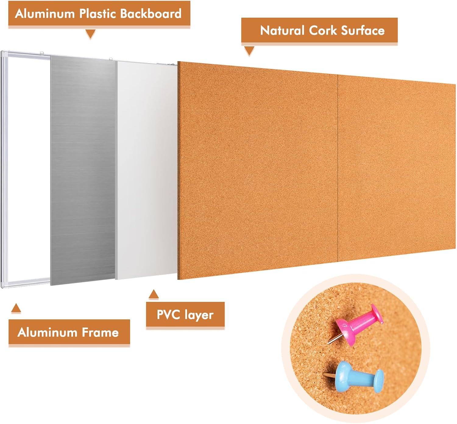 imagemaxtek Large Cork Board 60 x 36 in Bulletin Board for Walls 5x 3 Extra Aluminum Framed Corkboard Foldable Wall Mounted Back to School Pin Memo Notice Cork Board for Office Home Wall Display96x48 inches Silver
