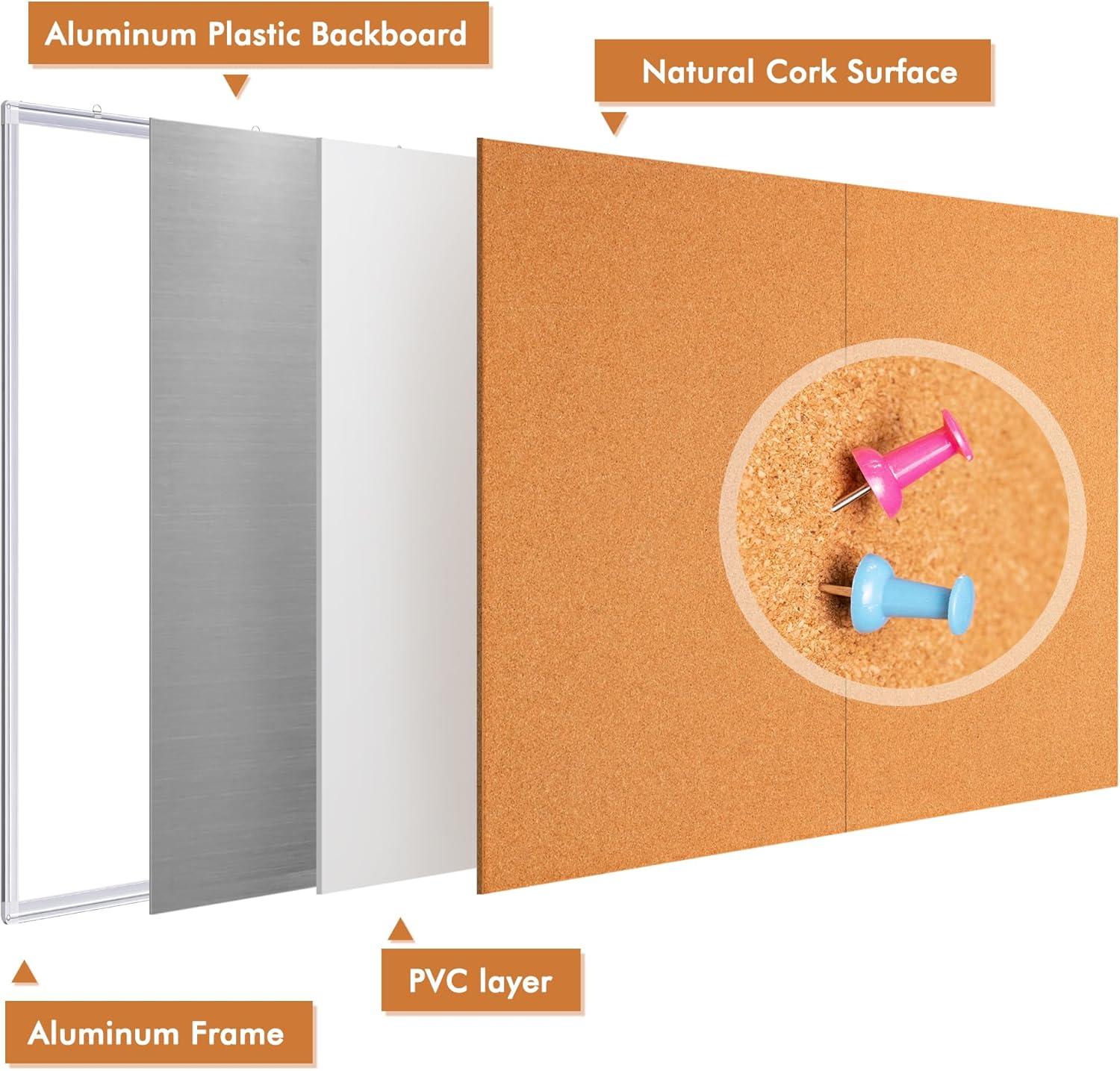 imagemaxtek Large Cork Board 60 x 36 in Bulletin Board for Walls 5x 3 Extra Aluminum Framed Corkboard Foldable Wall Mounted Back to School Pin Memo Notice Cork Board for Office Home Wall Display48x36 inches Silver