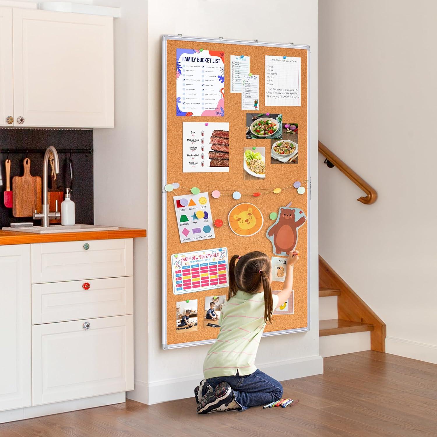 imagemaxtek Large Cork Board 60 x 36 in Bulletin Board for Walls 5x 3 Extra Aluminum Framed Corkboard Foldable Wall Mounted Back to School Pin Memo Notice Cork Board for Office Home Wall Display48x36 inches Silver