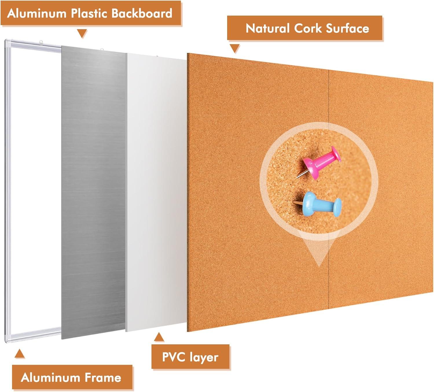 imagemaxtek Large Cork Board 60 x 36 in Bulletin Board for Walls 5x 3 Extra Aluminum Framed Corkboard Foldable Wall Mounted Back to School Pin Memo Notice Cork Board for Office Home Wall Display60x36 inches Silver