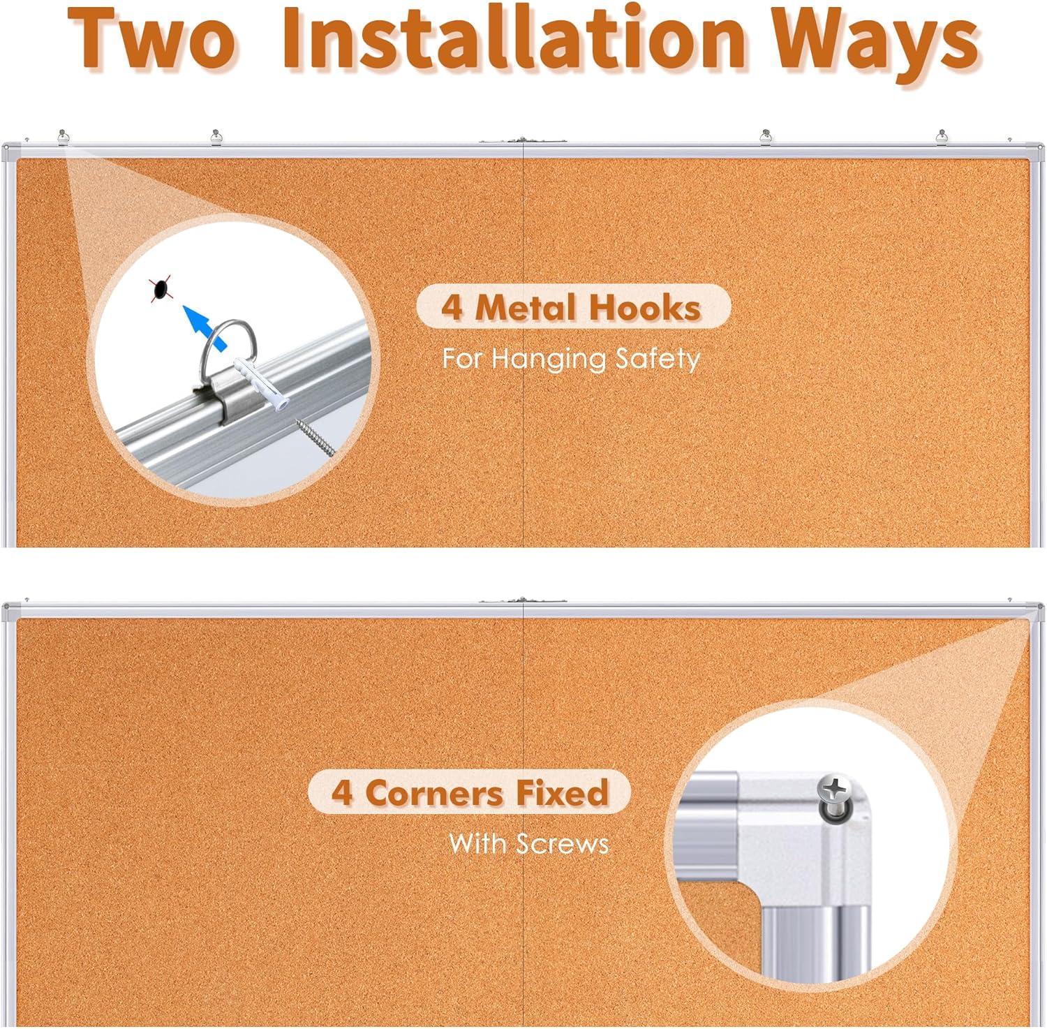imagemaxtek Large Cork Board 60 x 36 in Bulletin Board for Walls 5x 3 Extra Aluminum Framed Corkboard Foldable Wall Mounted Back to School Pin Memo Notice Cork Board for Office Home Wall Display48x36 inches Silver
