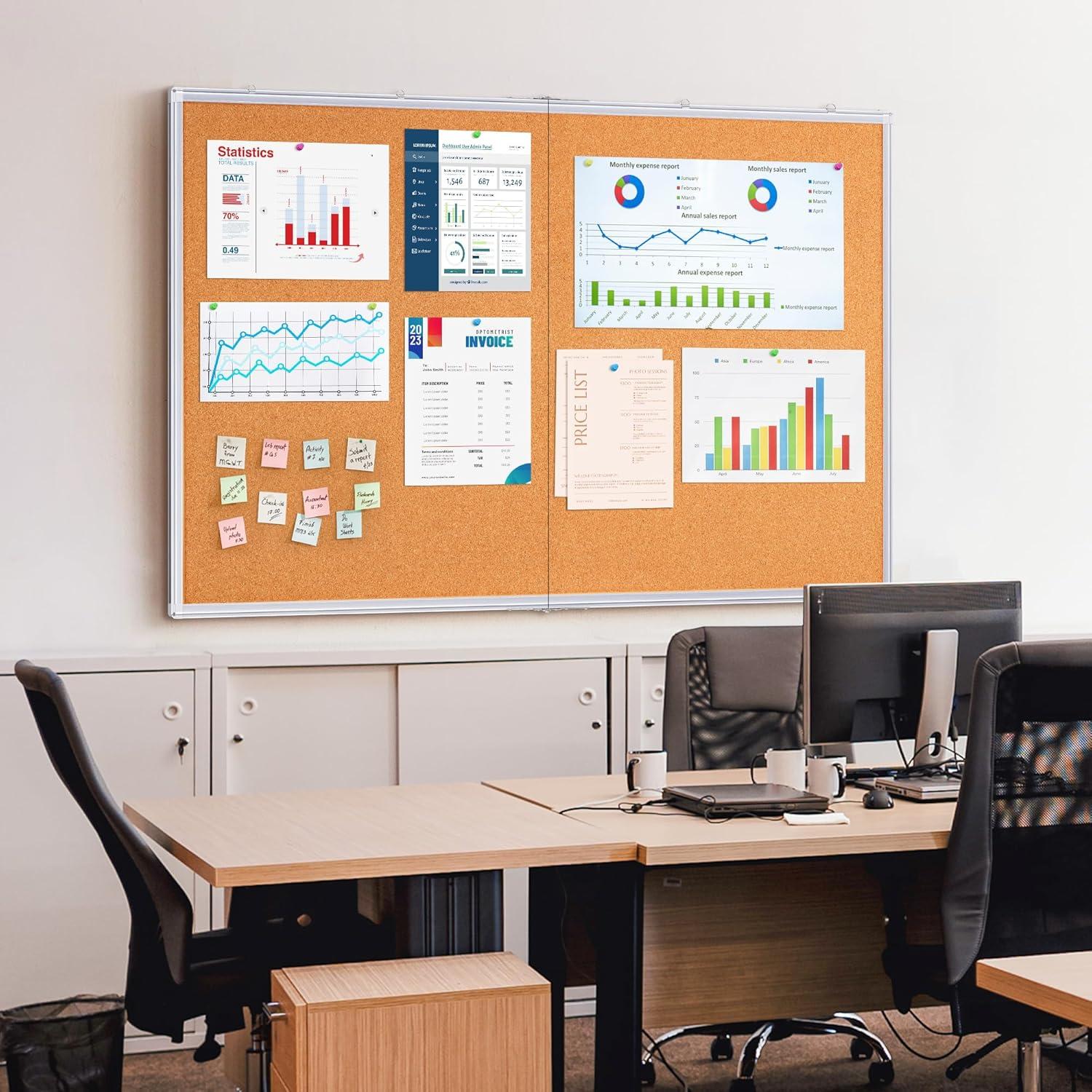 imagemaxtek Large Cork Board 60 x 36 in Bulletin Board for Walls 5x 3 Extra Aluminum Framed Corkboard Foldable Wall Mounted Back to School Pin Memo Notice Cork Board for Office Home Wall Display60x36 inches Silver