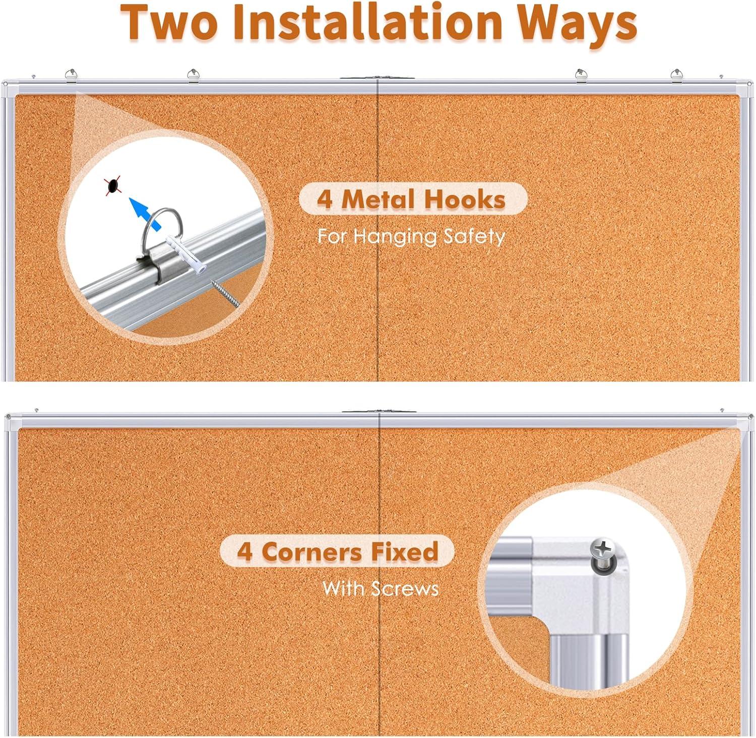 imagemaxtek Large Cork Board 60 x 36 in Bulletin Board for Walls 5x 3 Extra Aluminum Framed Corkboard Foldable Wall Mounted Back to School Pin Memo Notice Cork Board for Office Home Wall Display96x48 inches Silver