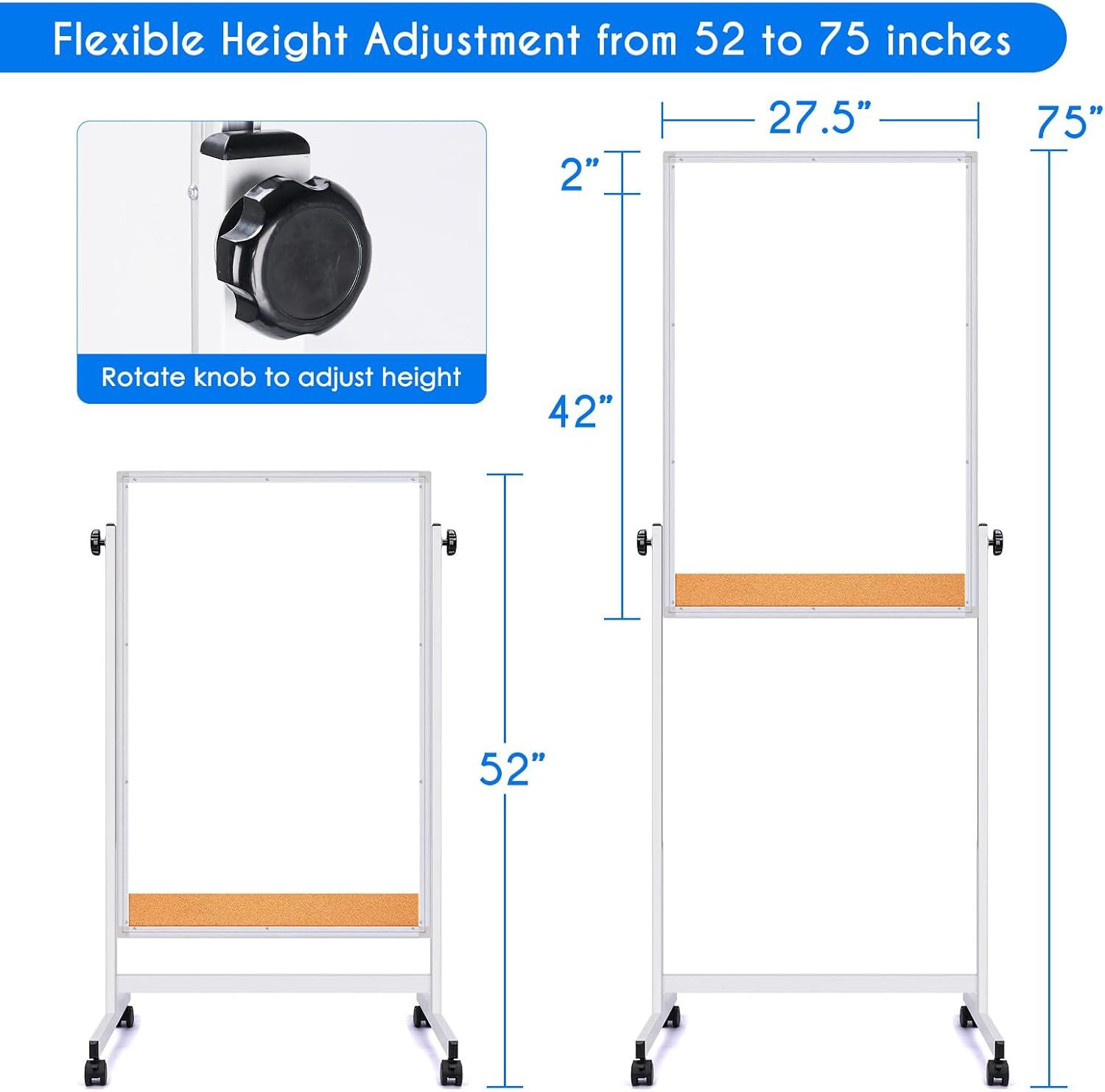 imagemaxtek Rolling White Board 44 x 28 Height Adjustable Whiteboard on Wheels Large Magnetic Standing Mobile Easel Board DoubleSided with Stand for Office Home and Classroom44x28 in SilverCork