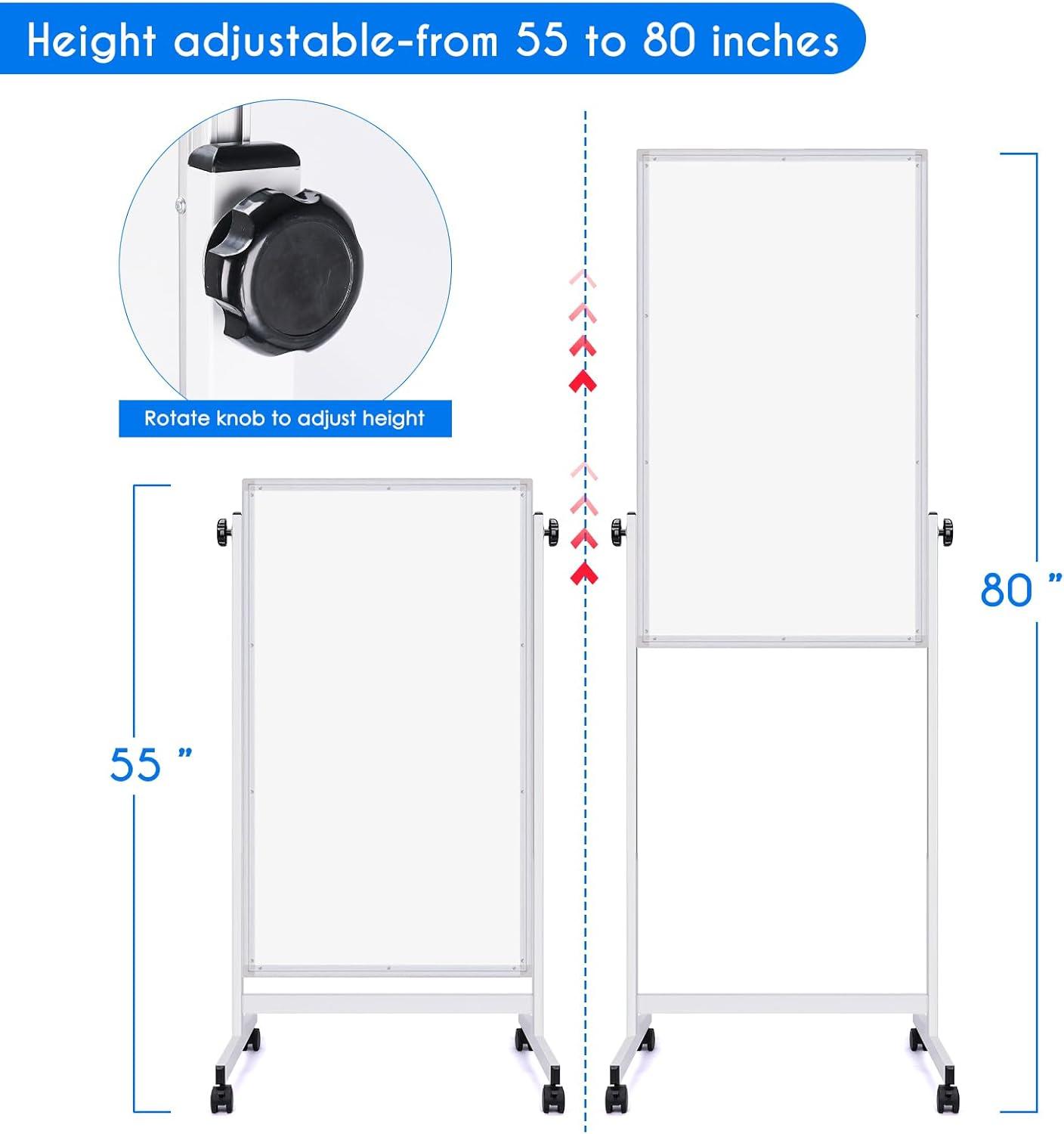 imagemaxtek Rolling White Board 44 x 28 Height Adjustable Whiteboard on Wheels Large Magnetic Standing Mobile Easel Board DoubleSided with Stand for Office Home and Classroom24X48 in Silver