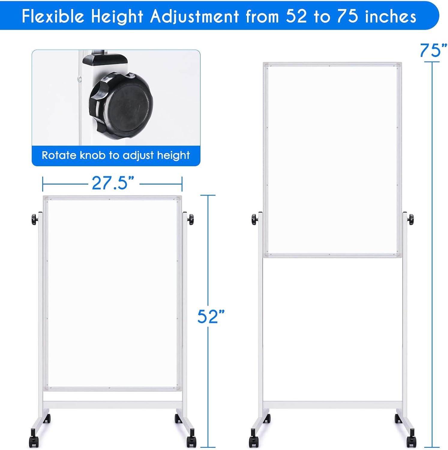 imagemaxtek Rolling White Board 44 x 28 Height Adjustable Whiteboard on Wheels Large Magnetic Standing Mobile Easel Board DoubleSided with Stand for Office Home and Classroom44x28 in Silver