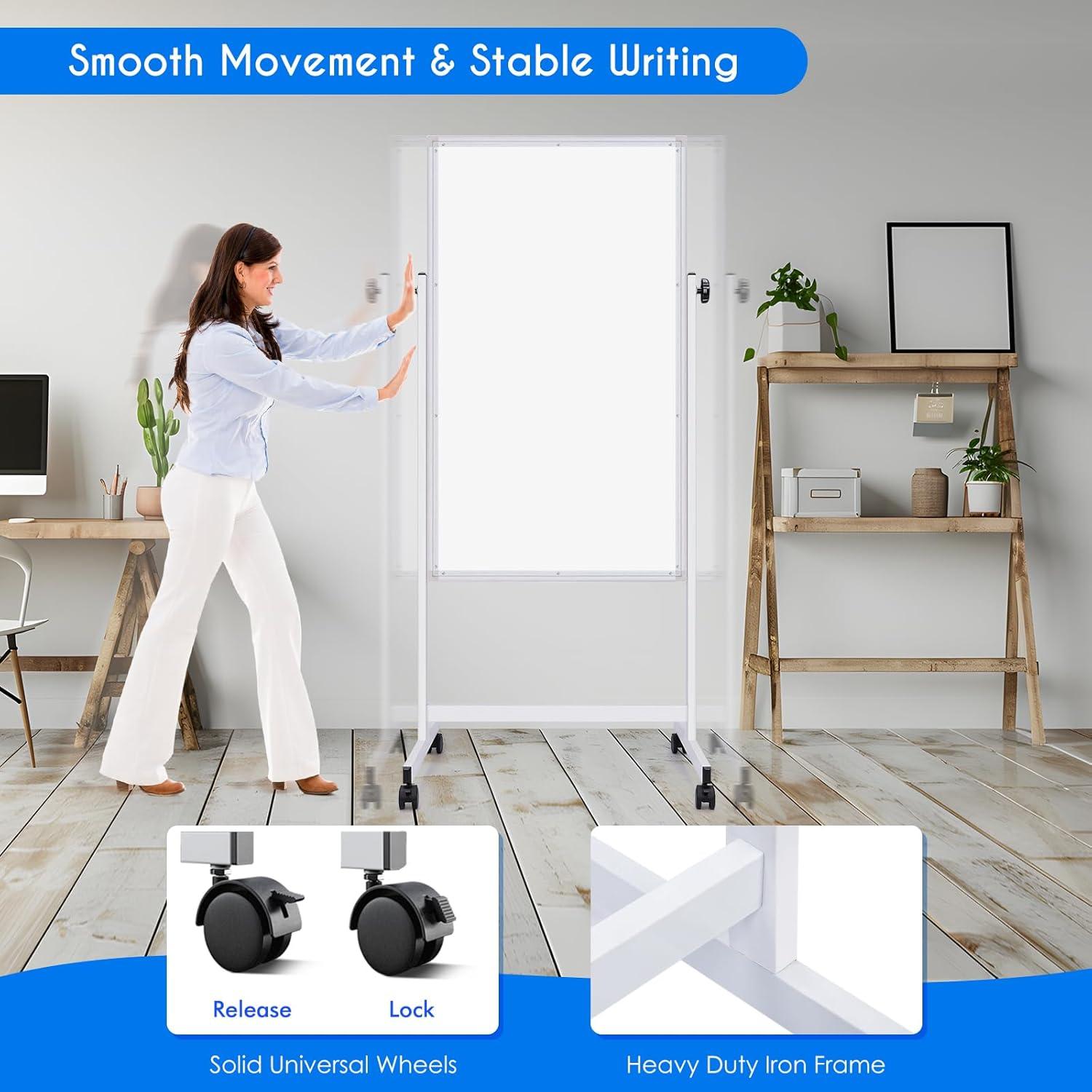 imagemaxtek Rolling White Board 44 x 28 Height Adjustable Whiteboard on Wheels Large Magnetic Standing Mobile Easel Board DoubleSided with Stand for Office Home and Classroom24X48 in Silver