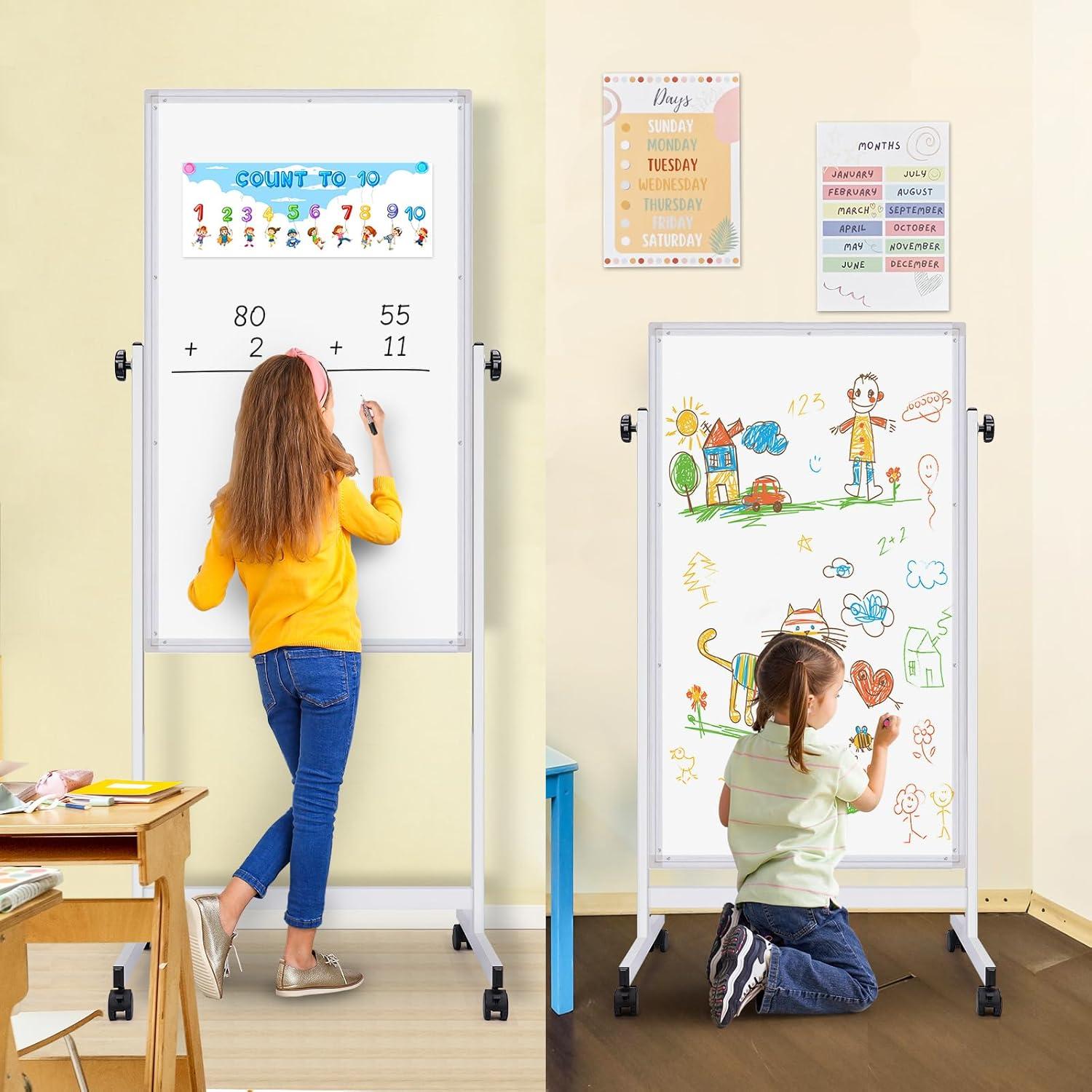 imagemaxtek Rolling White Board 44 x 28 Height Adjustable Whiteboard on Wheels Large Magnetic Standing Mobile Easel Board DoubleSided with Stand for Office Home and Classroom24X48 in Silver