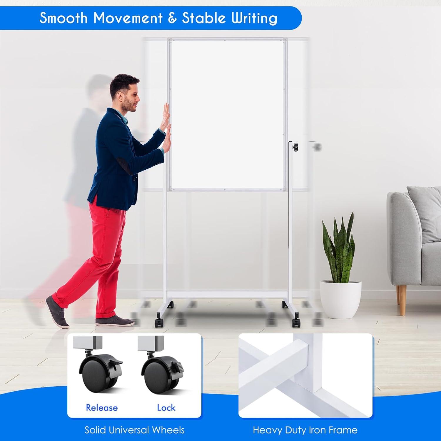 imagemaxtek Rolling White Board 44 x 28 Height Adjustable Whiteboard on Wheels Large Magnetic Standing Mobile Easel Board DoubleSided with Stand for Office Home and Classroom44x28 in Silver
