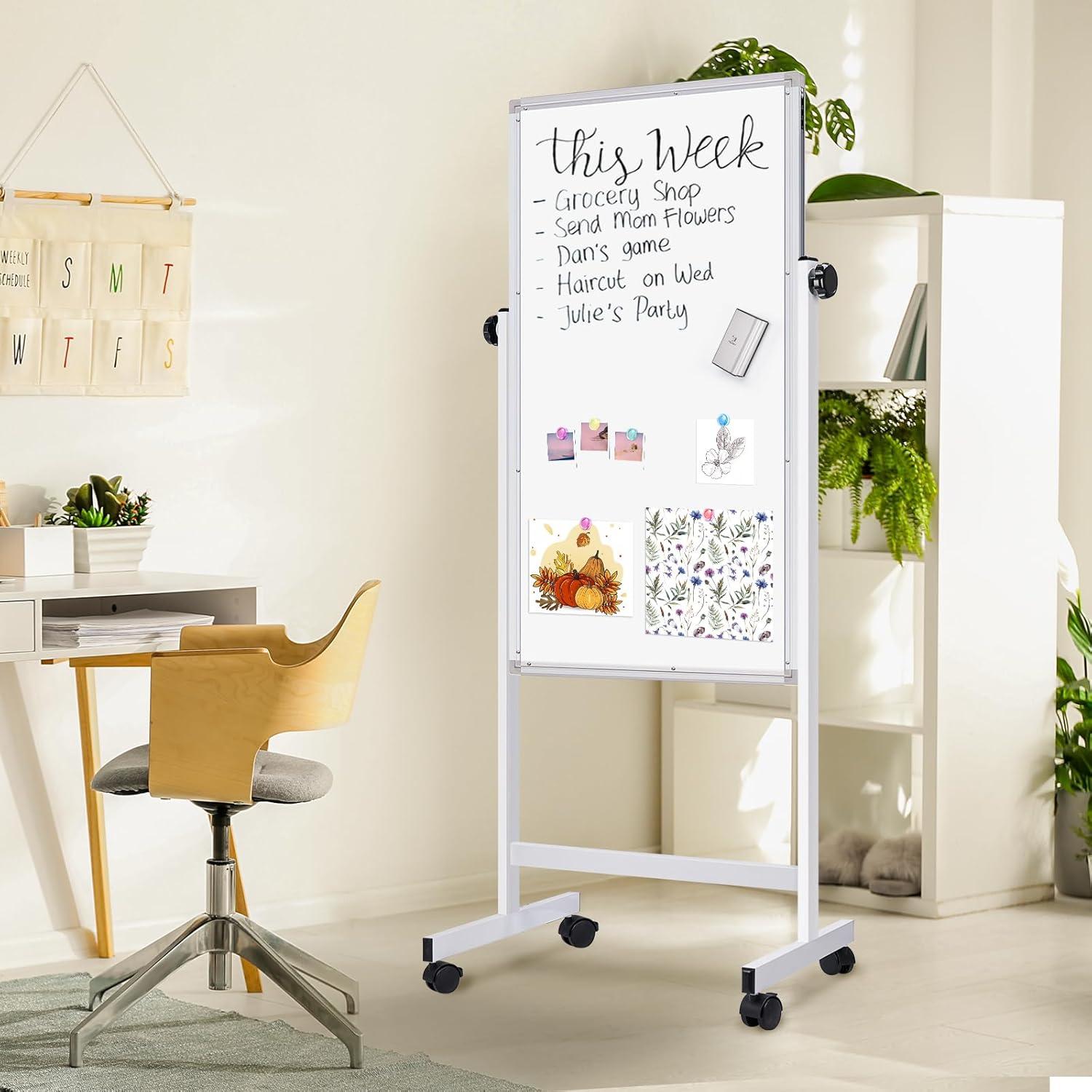imagemaxtek Rolling White Board 44 x 28 Height Adjustable Whiteboard on Wheels Large Magnetic Standing Mobile Easel Board DoubleSided with Stand for Office Home and Classroom24X48 in Silver