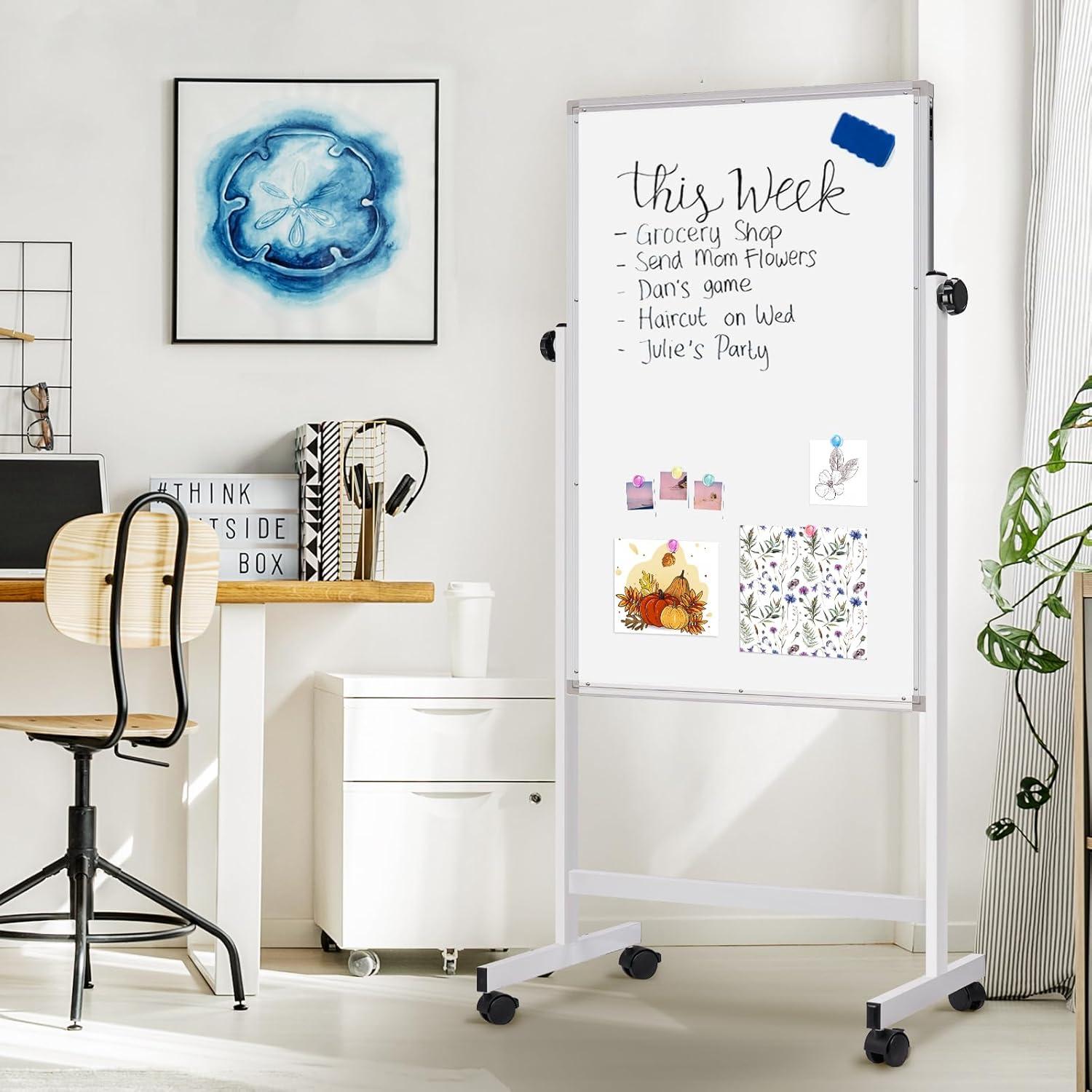 imagemaxtek Rolling White Board 44 x 28 Height Adjustable Whiteboard on Wheels Large Magnetic Standing Mobile Easel Board DoubleSided with Stand for Office Home and Classroom44x28 in Silver