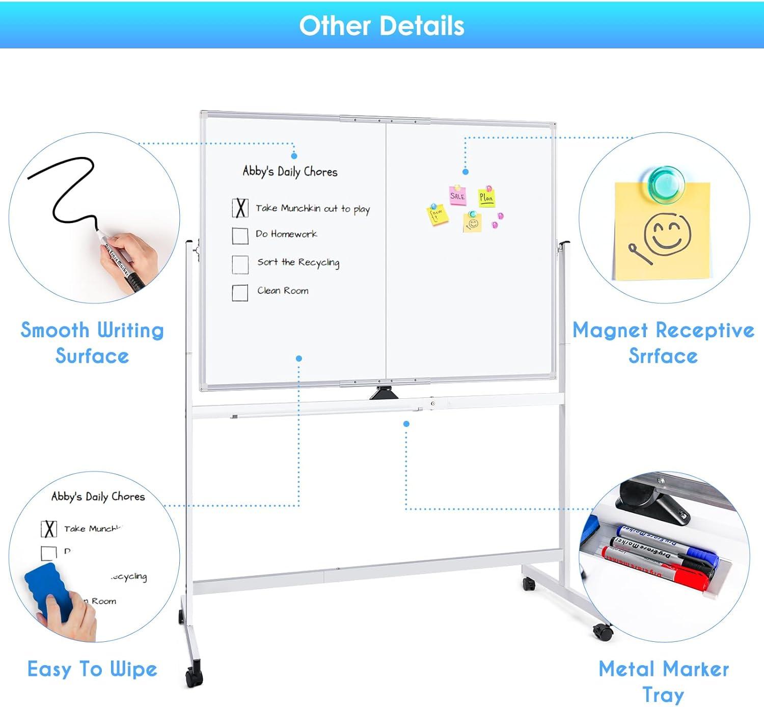imagemaxtek Rolling Whiteboard 48x48 Large Magnetic White Board with Stands Big DoubleSided White Board Dry Erase on Wheels for Homeschool Home Office Office SchoolSilver