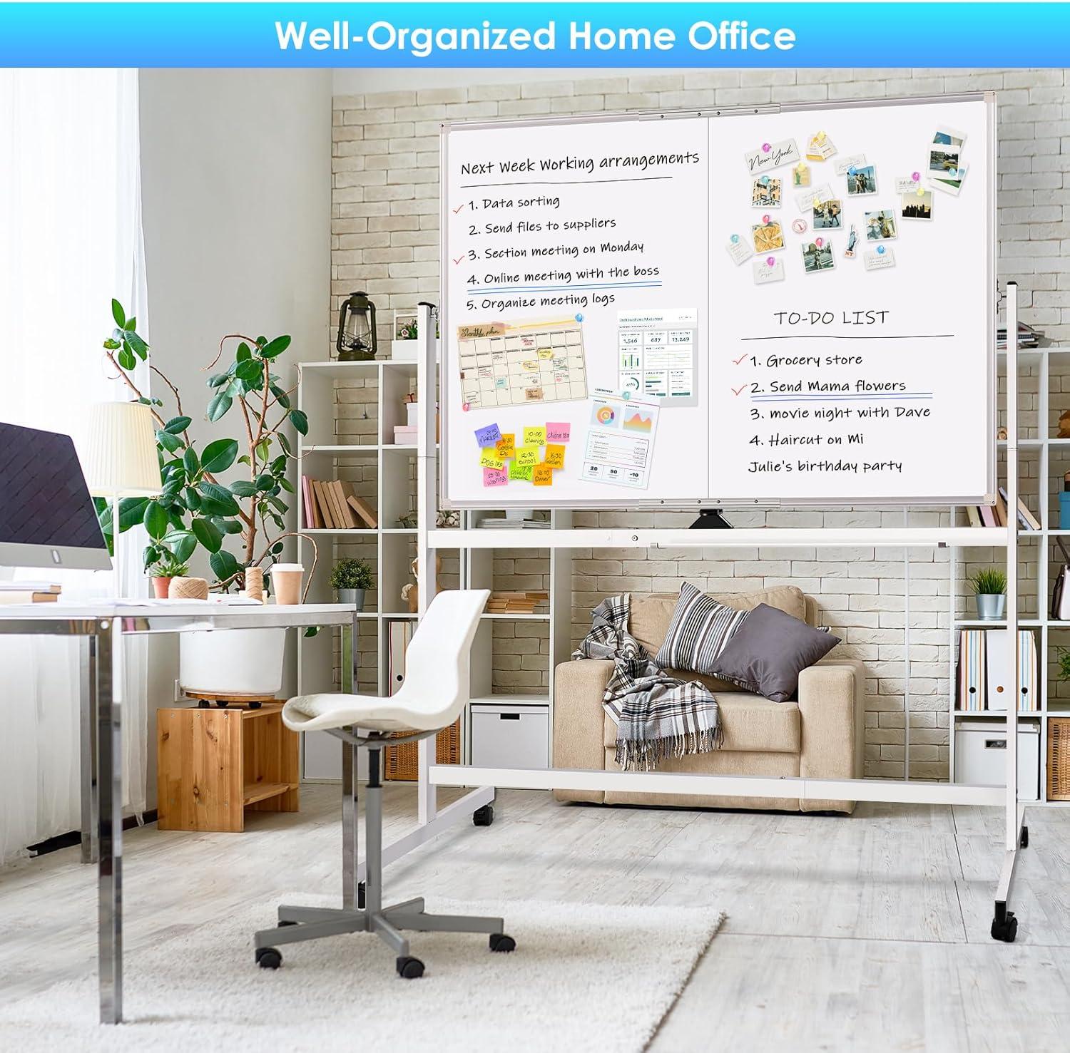 imagemaxtek Rolling Whiteboard 48x48 Large Magnetic White Board with Stands Big DoubleSided White Board Dry Erase on Wheels for Homeschool Home Office Office SchoolSilver