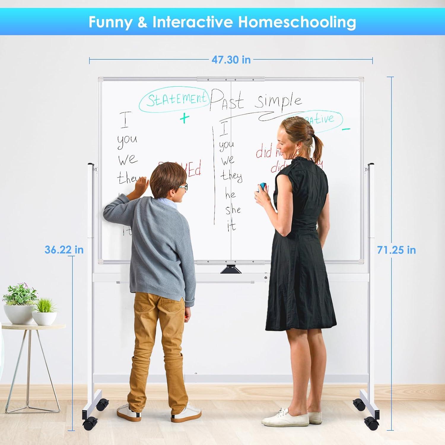 imagemaxtek Rolling Whiteboard 48x48 Large Magnetic White Board with Stands Big DoubleSided White Board Dry Erase on Wheels for Homeschool Home Office Office SchoolSilver