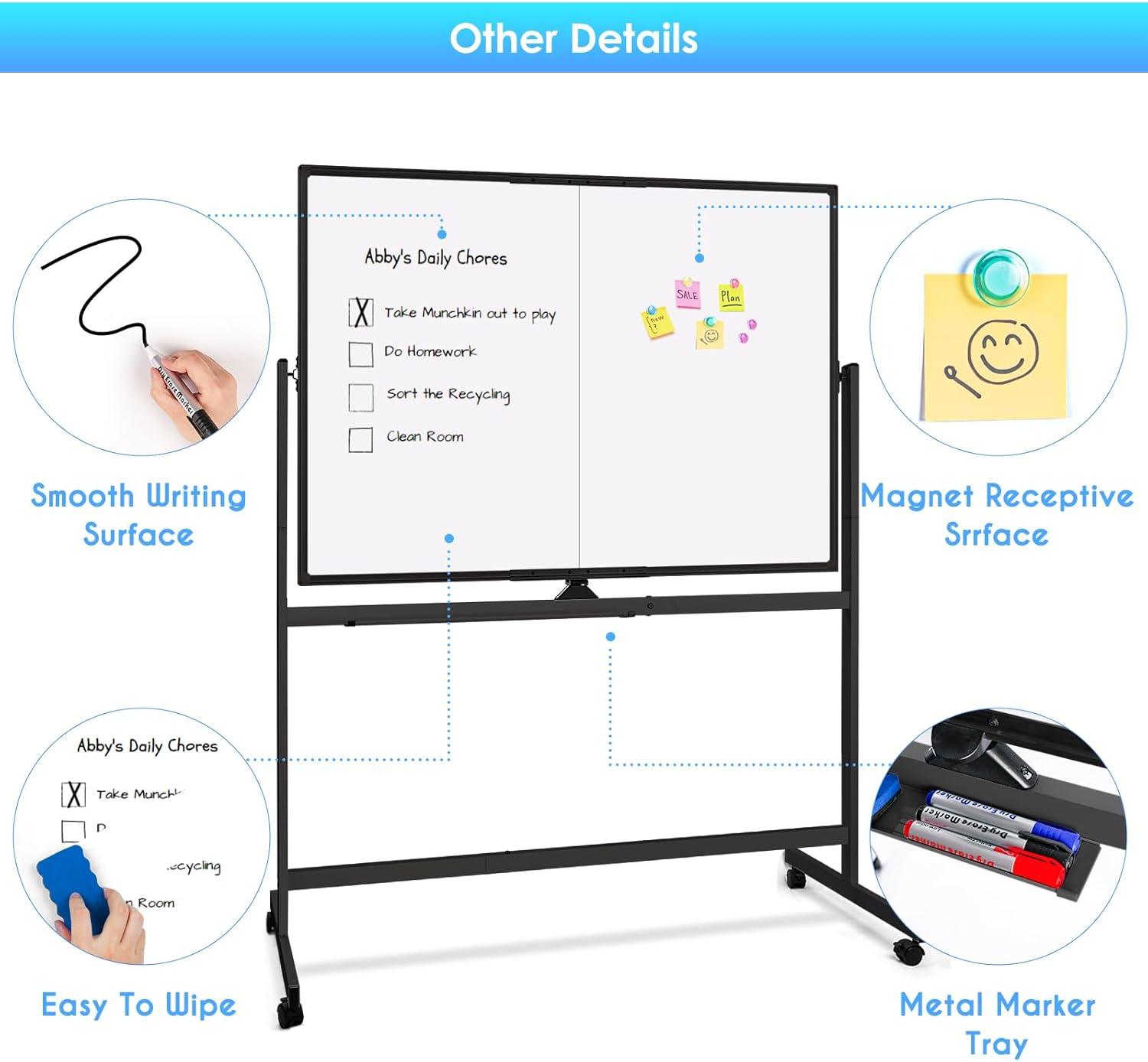 imagemaxtek Rolling Whiteboard 48x48 Large Magnetic White Board with Stands Big DoubleSided White Board Dry Erase on Wheels for Homeschool Home Office Office SchoolBlack