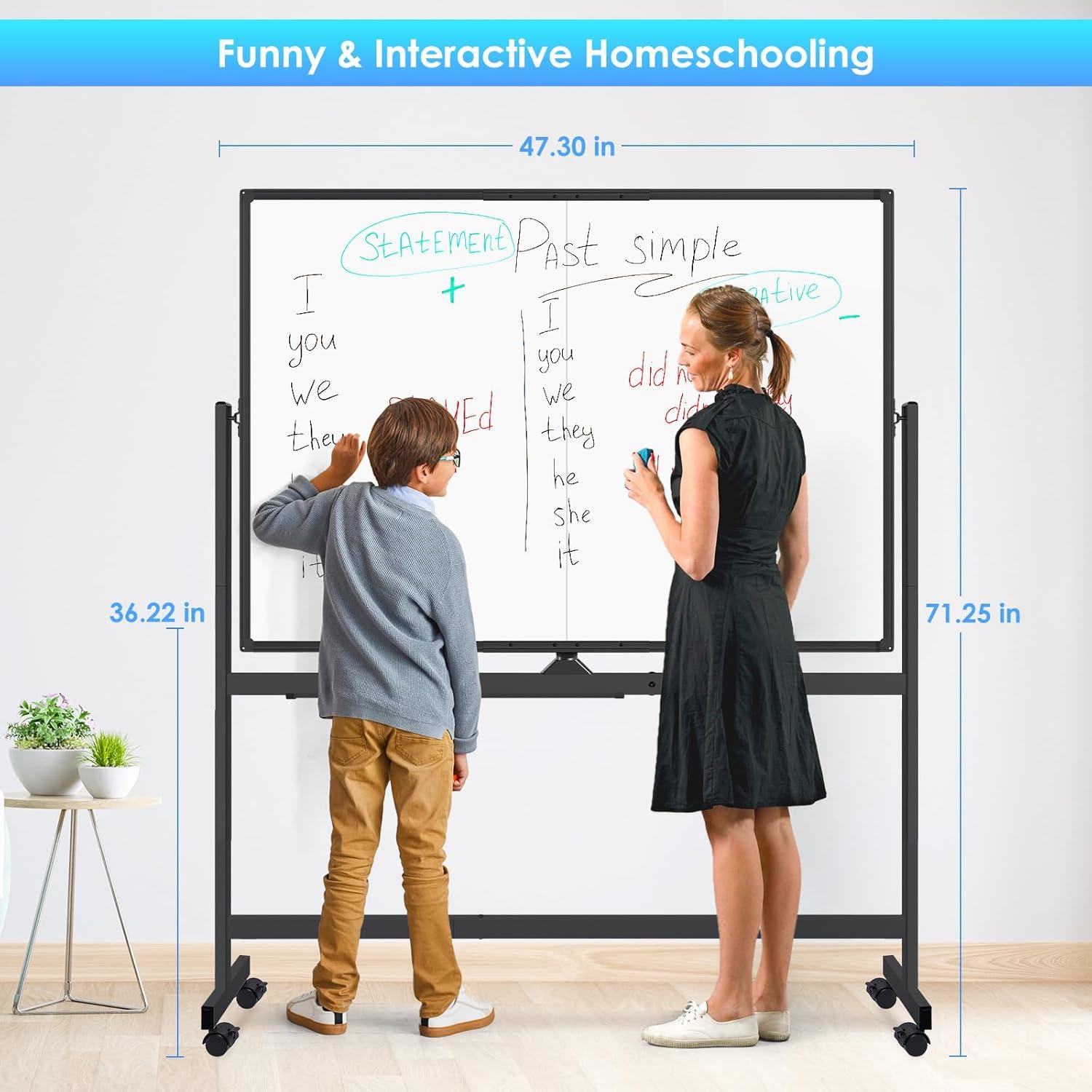 imagemaxtek Rolling Whiteboard 48x48 Large Magnetic White Board with Stands Big DoubleSided White Board Dry Erase on Wheels for Homeschool Home Office Office SchoolBlack