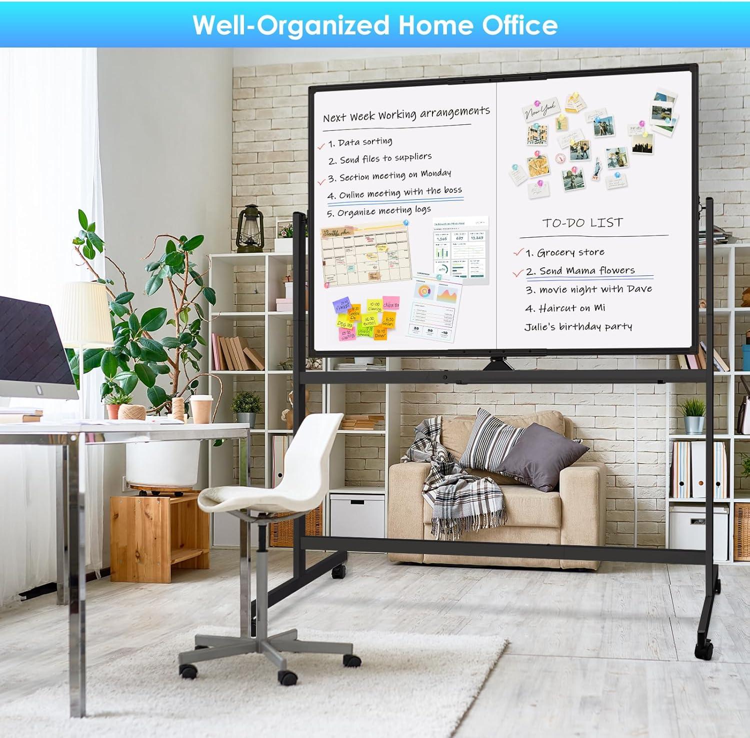 imagemaxtek Rolling Whiteboard 48x48 Large Magnetic White Board with Stands Big DoubleSided White Board Dry Erase on Wheels for Homeschool Home Office Office SchoolBlack