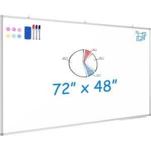 Dry Erase Board 72 x 40 Inch, Large Magnetic White Board for Wall, Maxtek Aluminum Frame Erase Board Presentation Wall-Mounted Marker Board with a Long Pen Tray for Classroom, Office & Home(72×48 White)