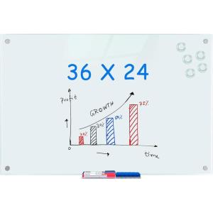 Magnetic Glass Whiteboard 6’x4′, 72″x48″ Glass Dry Erase Board for Wall Mounted, Large Commercial Board Frameless for Office, Classroom & Home(36 x 24)