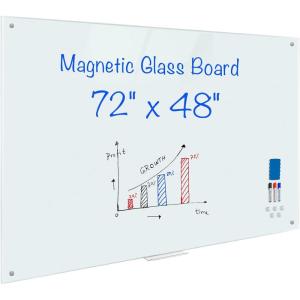 Magnetic Glass Whiteboard 6’x4′, 72″x48″ Glass Dry Erase Board for Wall Mounted, Large Commercial Board Frameless for Office, Classroom & Home(72 x 48)