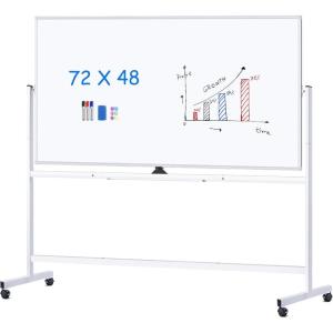 Magnetic Mobile White Board, 48 x 24 Double Sided Dry Erase Board Rolling Whiteboard Aluminum Frame Standing Whiteboard on Wheels(Silver)