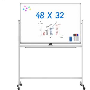 Maxtek Rolling White Board on Wheels 48×32 inch Double Side Magnetic Dry Erase Board with Stand, Aluminum Frame Easel Mobile Standing Whiteboard for Office, Classroom & Home(Silver Frame)