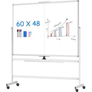 maxtek 60 x 48 Double Sided Rolling Whiteboard, Mobile Whiteboard Magnetic White Board – Large Reversible Dry Erase Board Easel Standing Board on Wheels with Stand (60 x 48)(60×48 inch)