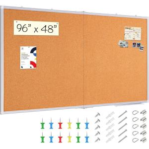 maxtek Large Cork Board 48 x 36 in, Bulletin Board for Walls, 4’x 3′ Extra Aluminum Framed Corkboard, Foldable Wall Mounted Pin Memo Notice Cork Board for Office, Home Wall Display(96×48 inches Silver)