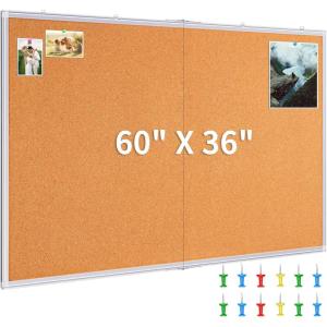 maxtek Large Cork Board 60 x 36 in, Bulletin Board for Walls, 5’x 3′ Extra Aluminum Framed Corkboard, Foldable Wall Mounted Back to School Pin Memo Notice Cork Board for Office, Home Wall Display(60×36 inches Silver)