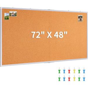 maxtek Large Cork Board 60 x 36 in, Bulletin Board for Walls, 5’x 3′ Extra Aluminum Framed Corkboard, Foldable Wall Mounted Back to School Pin Memo Notice Cork Board for Office, Home Wall Display(72×48 inches Silver)