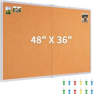 maxtek Large Cork Board 60 x 36 in, Bulletin Board for Walls, 5’x 3′ Extra Aluminum Framed Corkboard, Foldable Wall Mounted Back to School Pin Memo Notice Cork Board for Office, Home Wall Display(48×36 inches Silver)