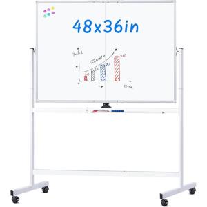maxtek Rolling Whiteboard, 48×48 Large Magnetic White Board with Stands, Big Double-Sided White Board Dry Erase on Wheels for Homeschool, Home Office, Office, School(Silver)