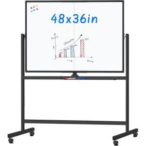 maxtek Rolling Whiteboard, 48×48 Large Magnetic White Board with Stands, Big Double-Sided White Board Dry Erase on Wheels for Homeschool, Home Office, Office, School(Black)