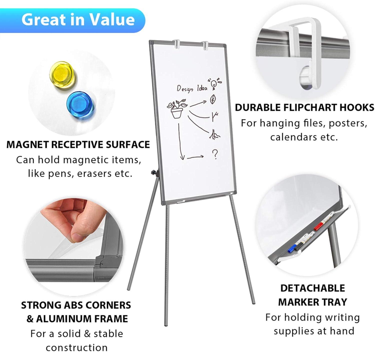 imageEasel Whiteboard Magnetic Portable Dry Erase 36 x 24 Tripod Height Adjustable 3 x 2 Flipchart Easel Stand White Board for Office 36x24 Gray36x24 Gray