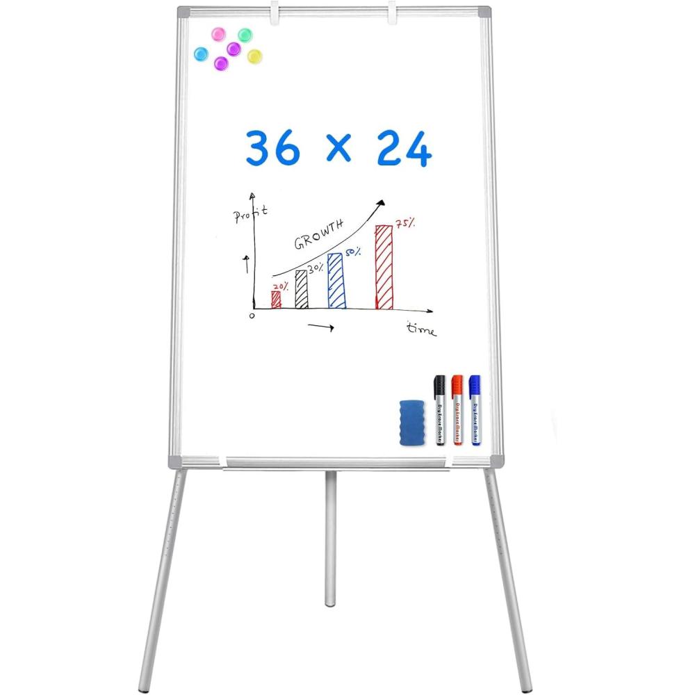 imageEasel Whiteboard Magnetic Portable Dry Erase 36 x 24 Tripod Height Adjustable 3 x 2 Flipchart Easel Stand White Board for Office 36x24 Gray36x24 White