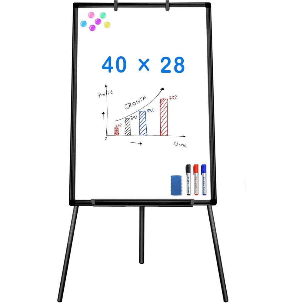 imageEasel Whiteboard Magnetic Portable Dry Erase 36 x 24 Tripod Height Adjustable 3 x 2 Flipchart Easel Stand White Board for Office 36x24 Gray40x28 Black