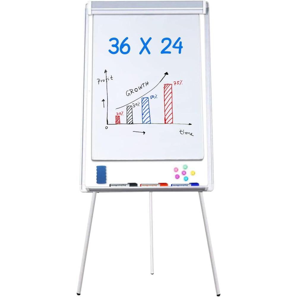 imagemaxtek Easel White Board Magnetic Tripod Whiteboard Portable Dry Erase Board 36 x 24 inches Flipchart Easel Board Height Adjustable 3 x 2 Portable White BoardSilver