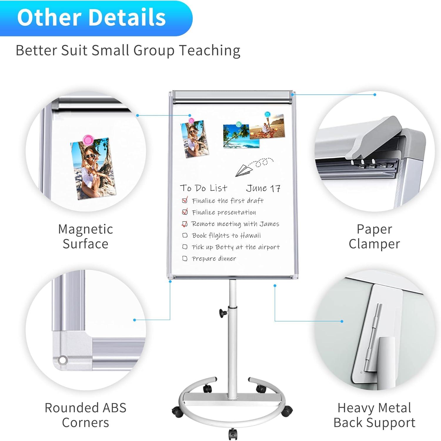 imagemaxtek Mobile Dry Erase Board 40x28 inches Magnetic Portable Whiteboard Stand Easel White Board Flipchart Easel Board with 25 Sheets Paper PadSilver