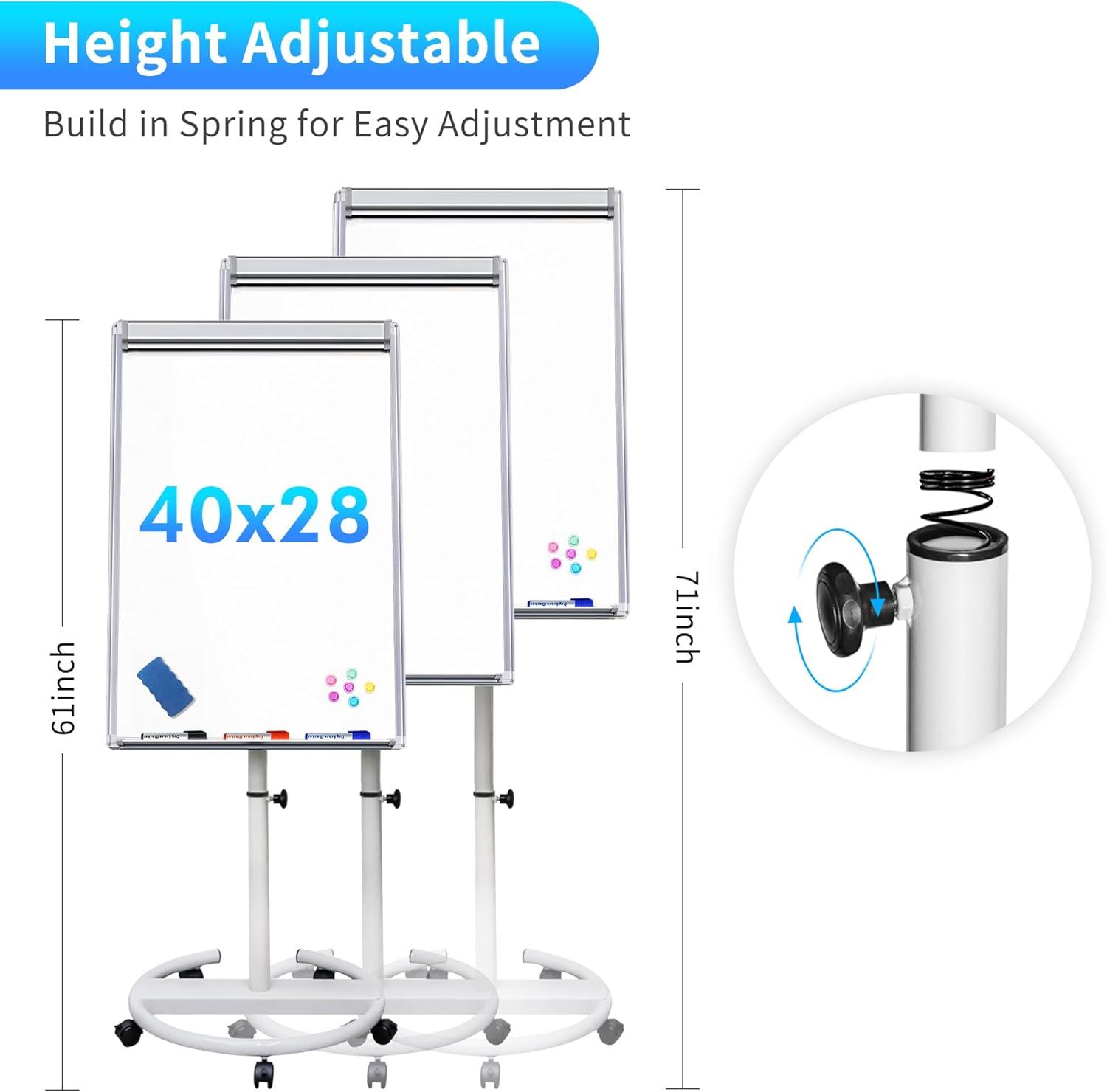 imagemaxtek Mobile Dry Erase Board 40x28 inches Magnetic Portable Whiteboard Stand Easel White Board Flipchart Easel Board with 25 Sheets Paper PadSilver