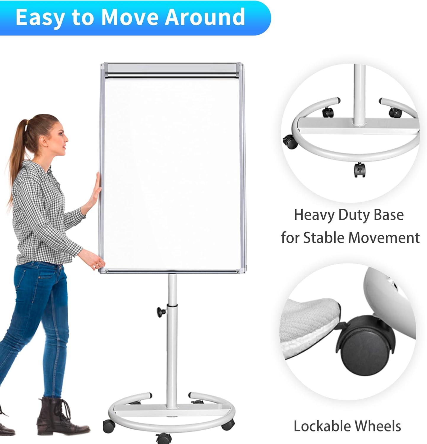 imagemaxtek Mobile Dry Erase Board 40x28 inches Magnetic Portable Whiteboard Stand Easel White Board Flipchart Easel Board with 25 Sheets Paper PadSilver