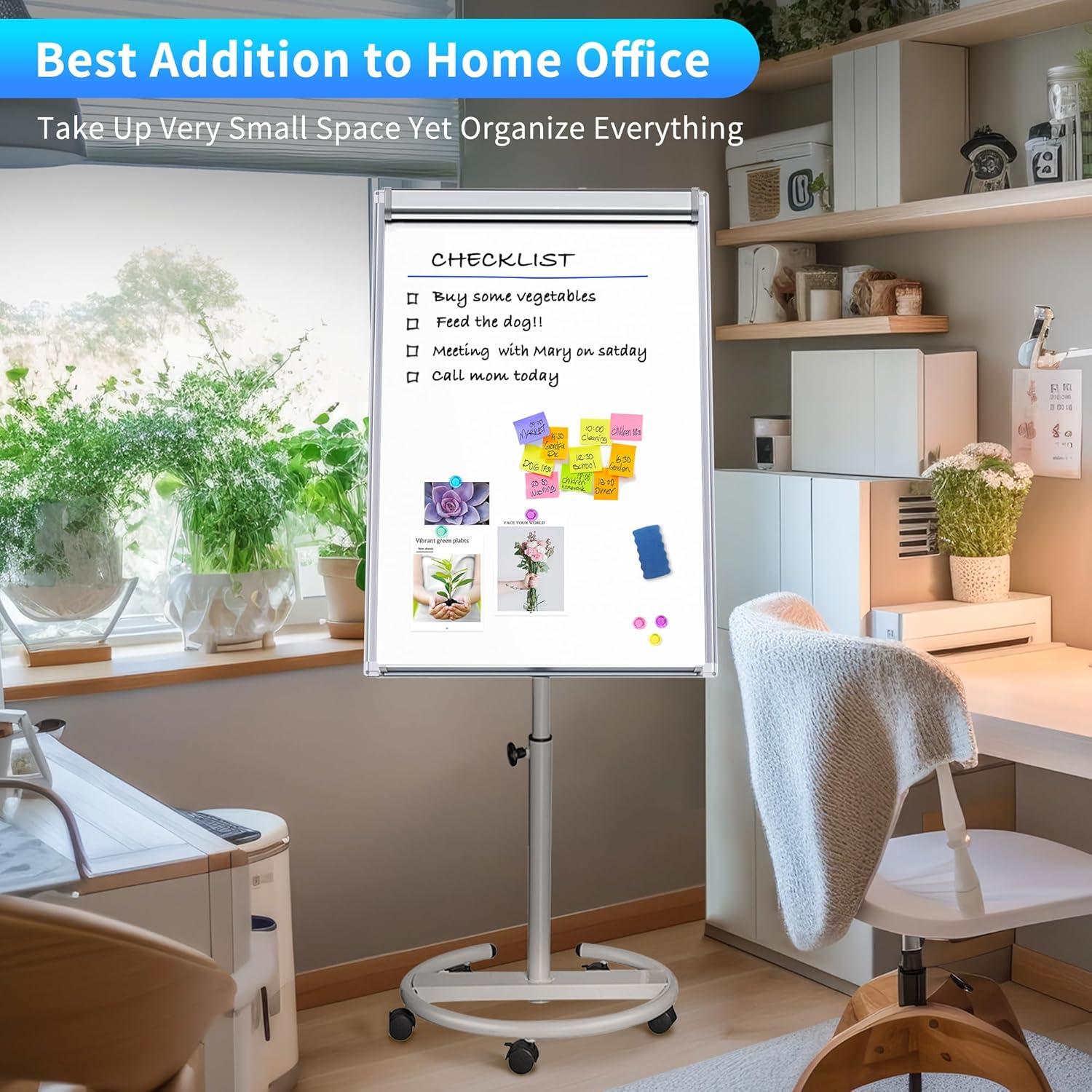 imagemaxtek Mobile Dry Erase Board 40x28 inches Magnetic Portable Whiteboard Stand Easel White Board Flipchart Easel Board with 25 Sheets Paper PadSilver