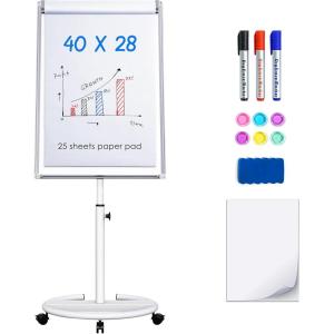 maxtek Mobile Dry Erase Board – 40×28 inches Magnetic Portable Whiteboard Stand Easel White Board Flipchart Easel Board with 25 Sheets Paper Pad(Silver)