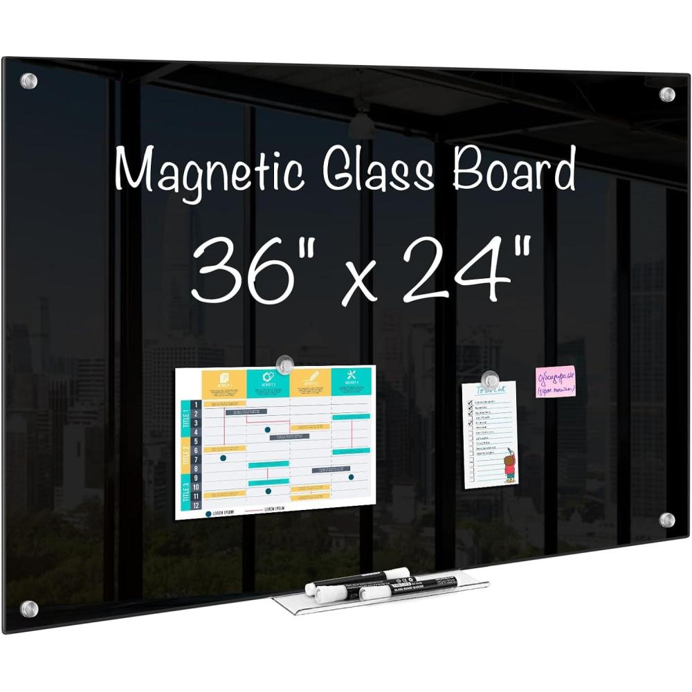 imagemaxtek Black Dry Erase Board 72quot x 48quot Black Whiteboard Glass Frameless Large Magnetic Glass White Board for Office School36W x 24H