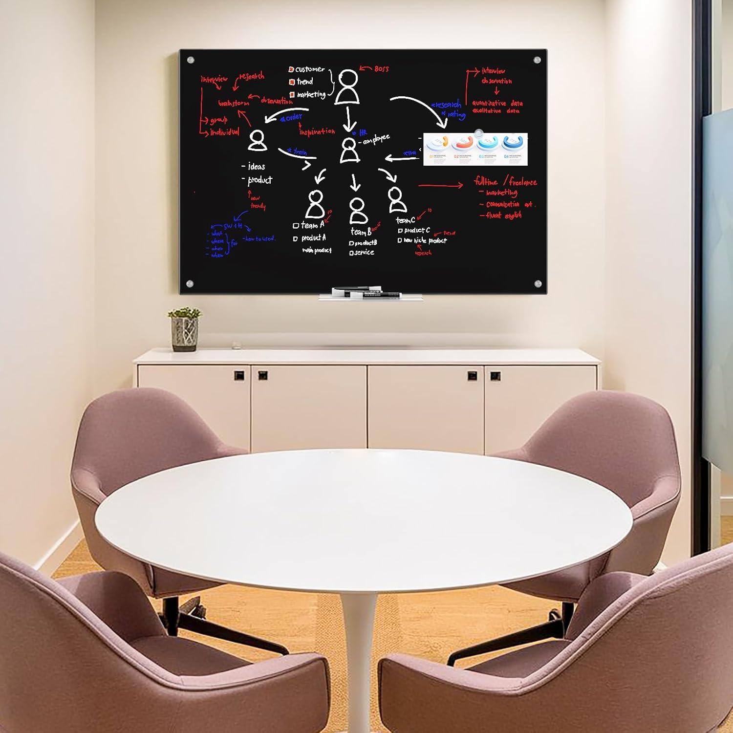imagemaxtek Black Dry Erase Board 72quot x 48quot Black Whiteboard Glass Frameless Large Magnetic Glass White Board for Office School36W x 24H